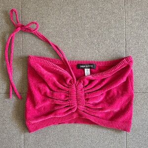 Y2K Urban Outfitters Hot Pink Knit Strapless Halter Ruched Crop Top Small